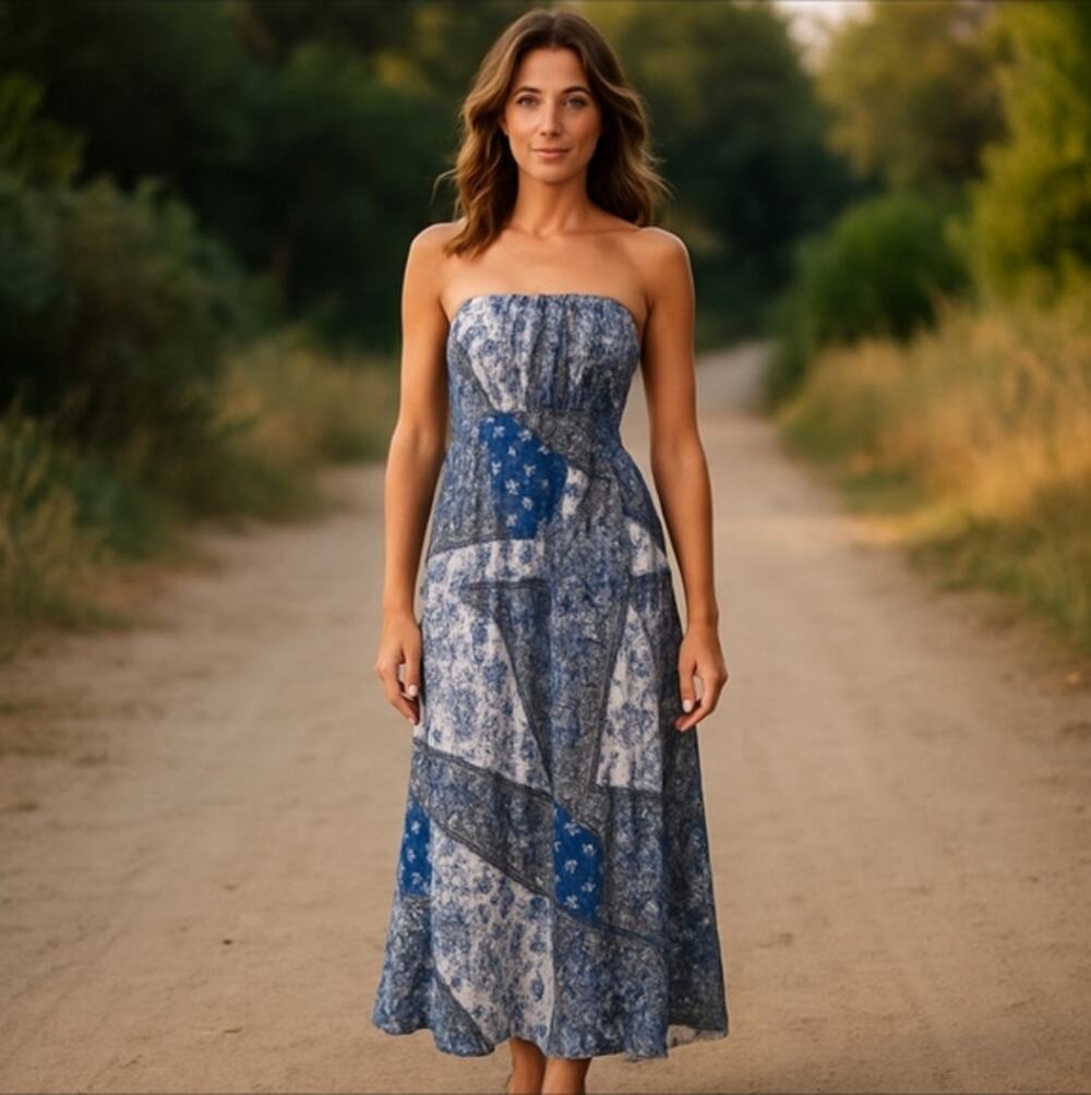 Miss 83 Strapless Maxi Patchwork Dress Size S UK Boutique